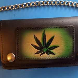 Genuine Leather Pot Leaf Biker Chain Wallet